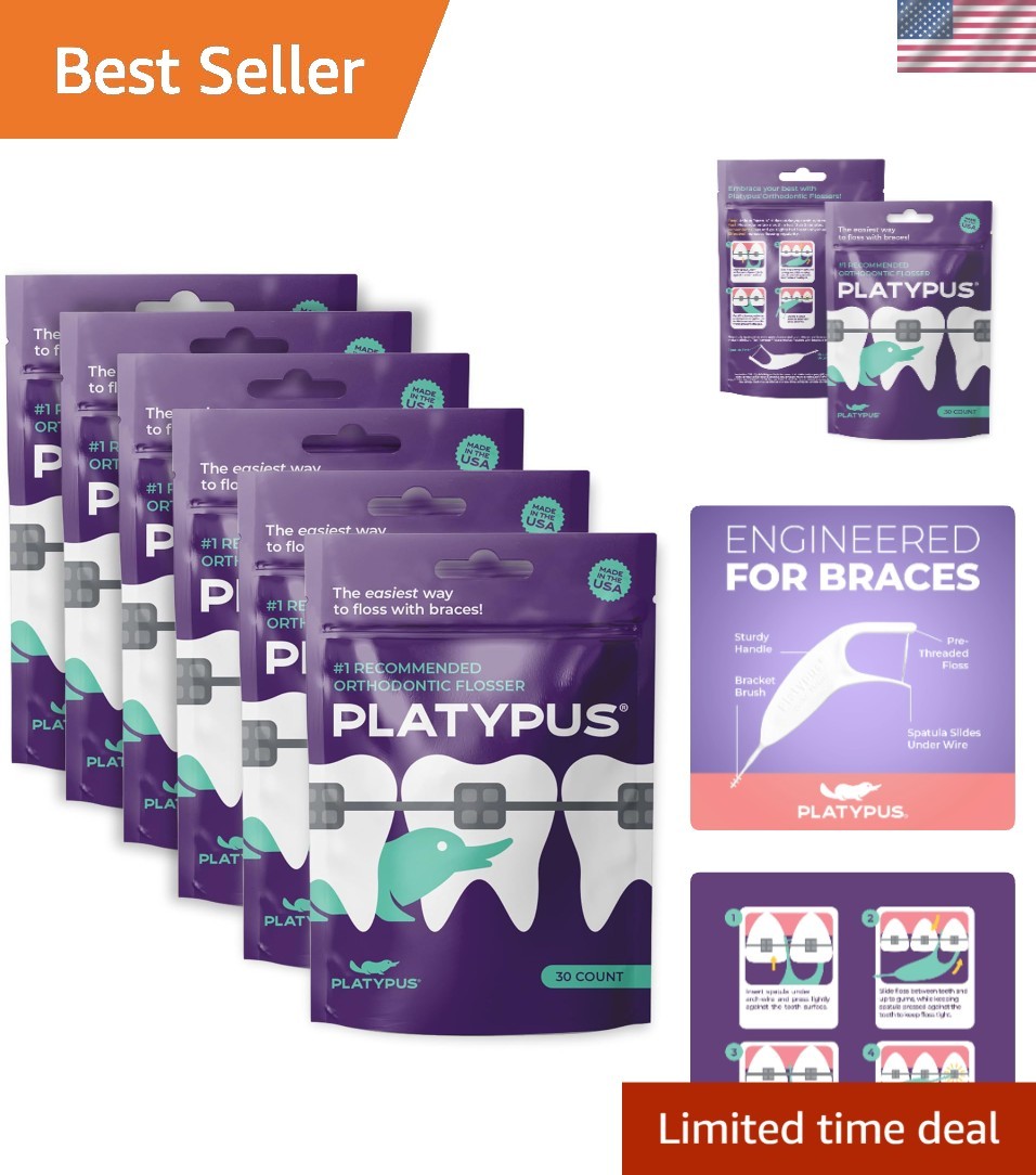 Orthodontic Flossers for Braces, 30 Count Pack of 6, Ortho Picks for Adults &...