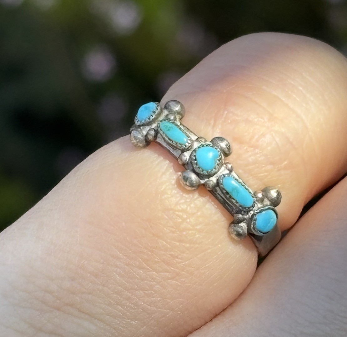 Vintage Sterling Silver Turquoise Cluster Ring Southwestern Zuni Style Size 5.5