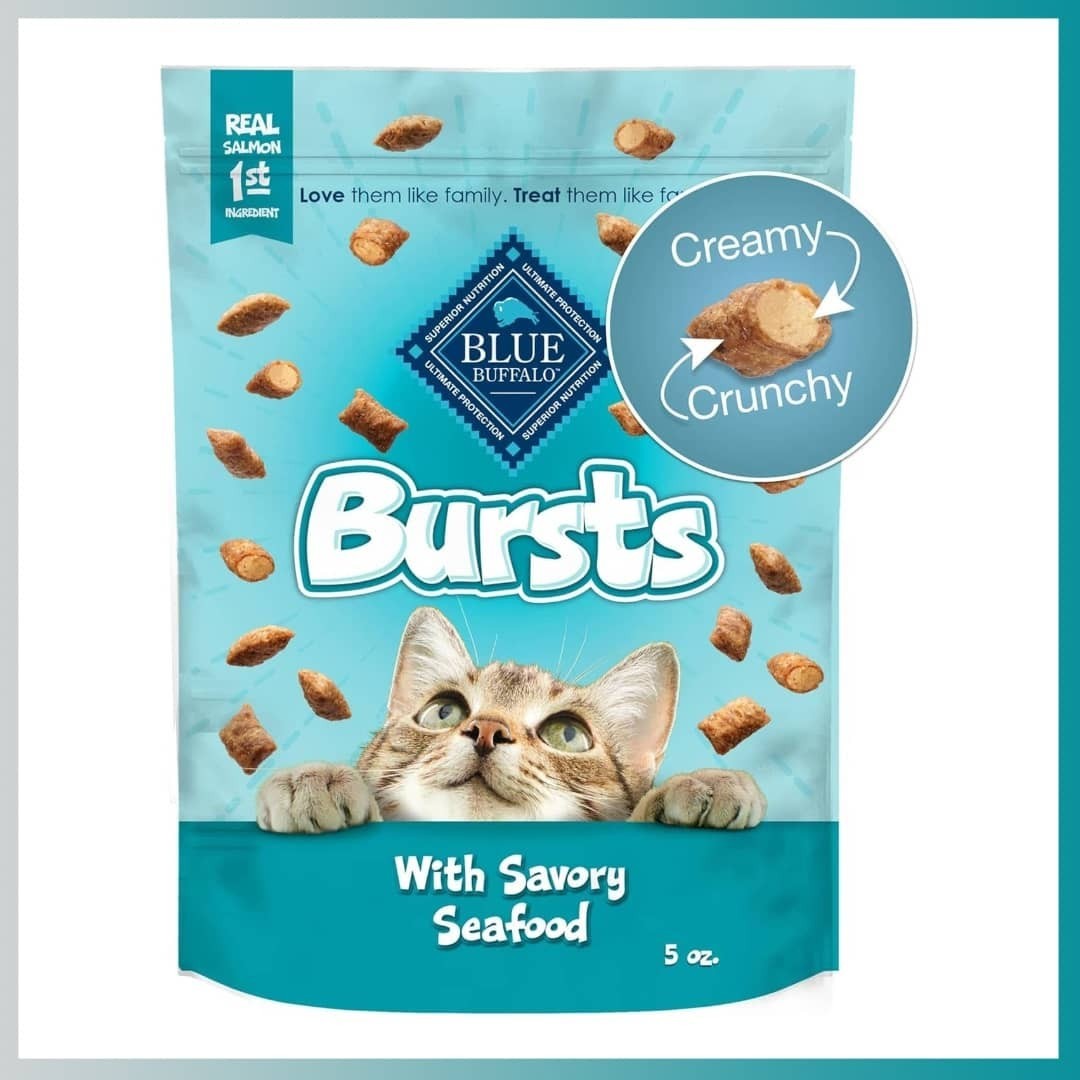 Blue Buffalo Bursts Crunchy & Creamy Cat Treats, Savory Seafood 5-oz Bag
