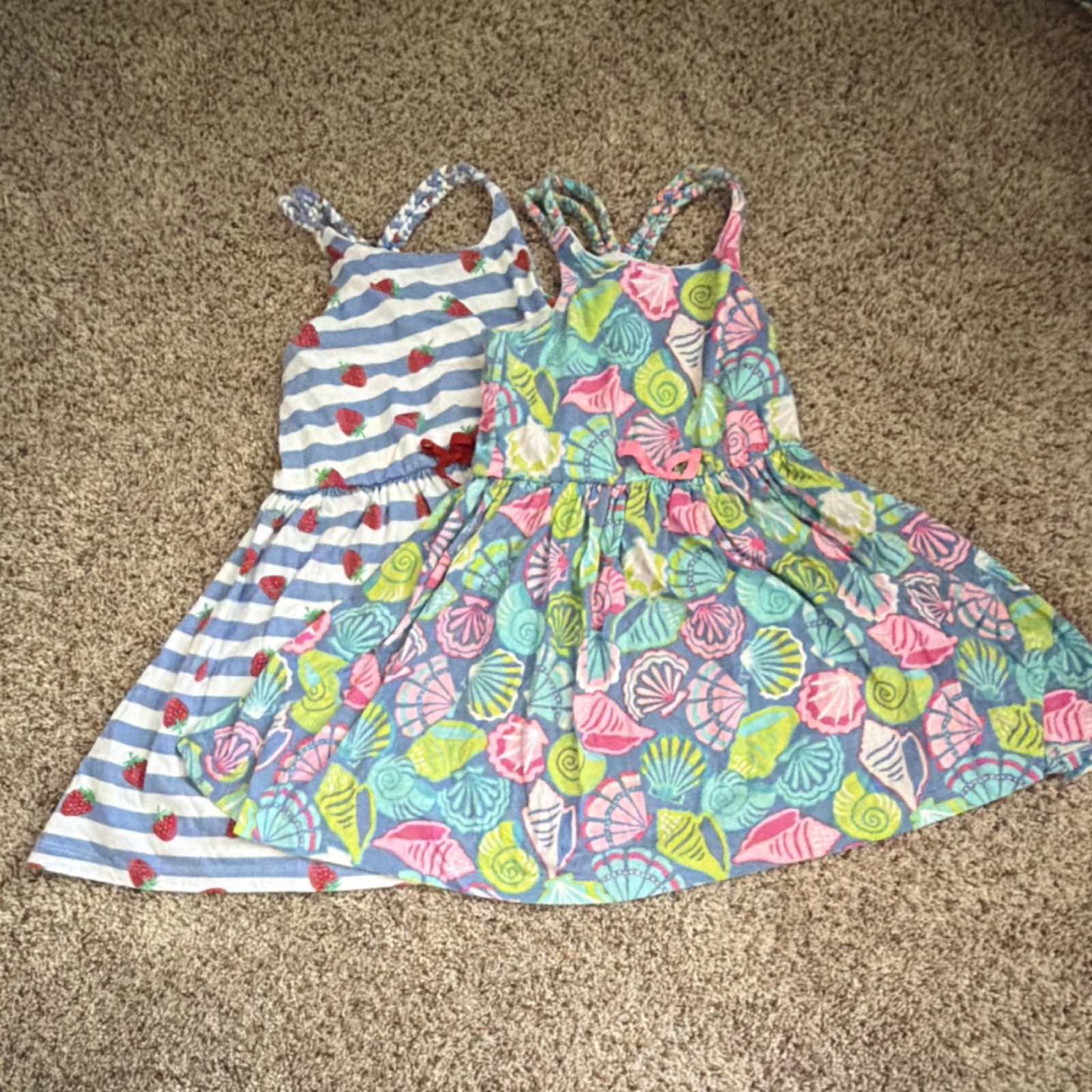 Tommy Bahama girls sundress size 7 strawberry stripe seashell print multicolor