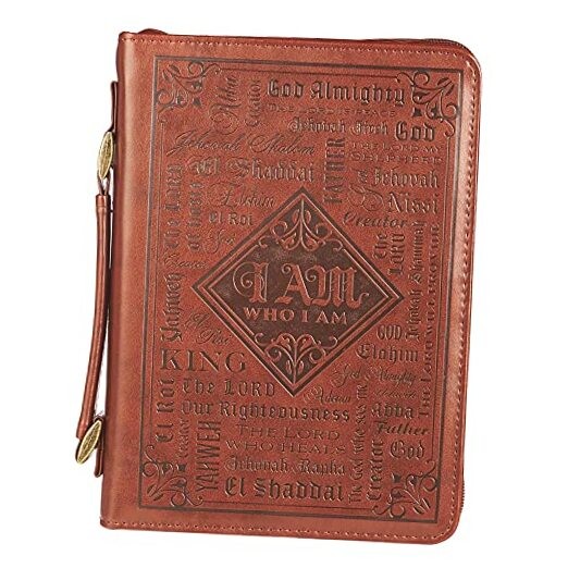  Men's Classic Bible Cover Names of God Exodus 34:6, Brown Faux Leather Medium