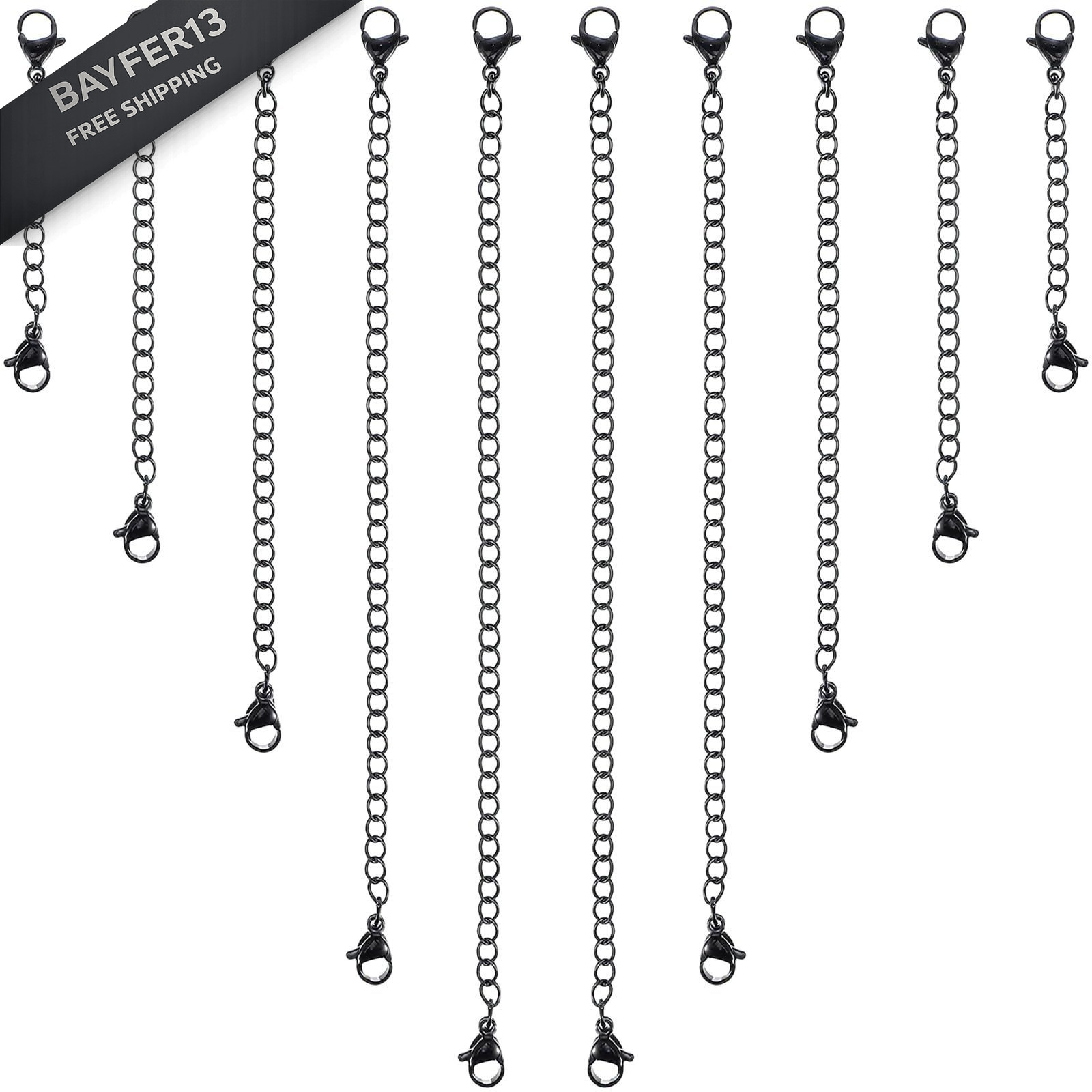 10 Pcs 5 Size Jewelry Extenders Chain, Black Extension for Necklace, balck 