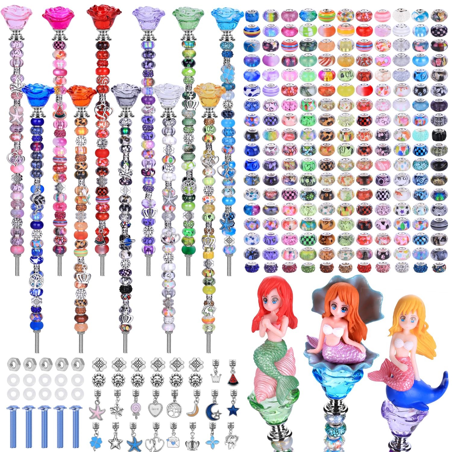 238 Pcs DIY Fairy Wand Garden Stakes Kit,Multiple Color Scheme European Beads...