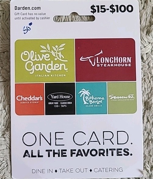 Olive Garden, Longhorn, Yard House and more Darden $50 Gift Card