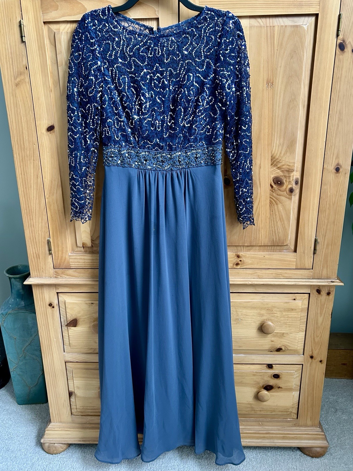 Mother Of The Bride Formal Gown/wedding/Decode/Navy Blue/Silver Sequin/lace/SZ 0