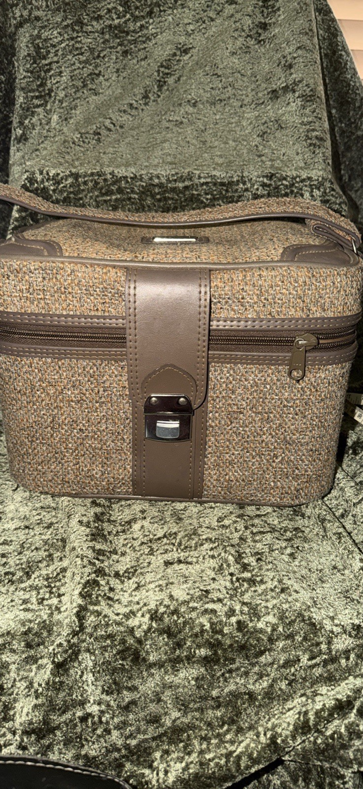 Vintage Halston III Train Case Tweed Travel Case Cosmetic