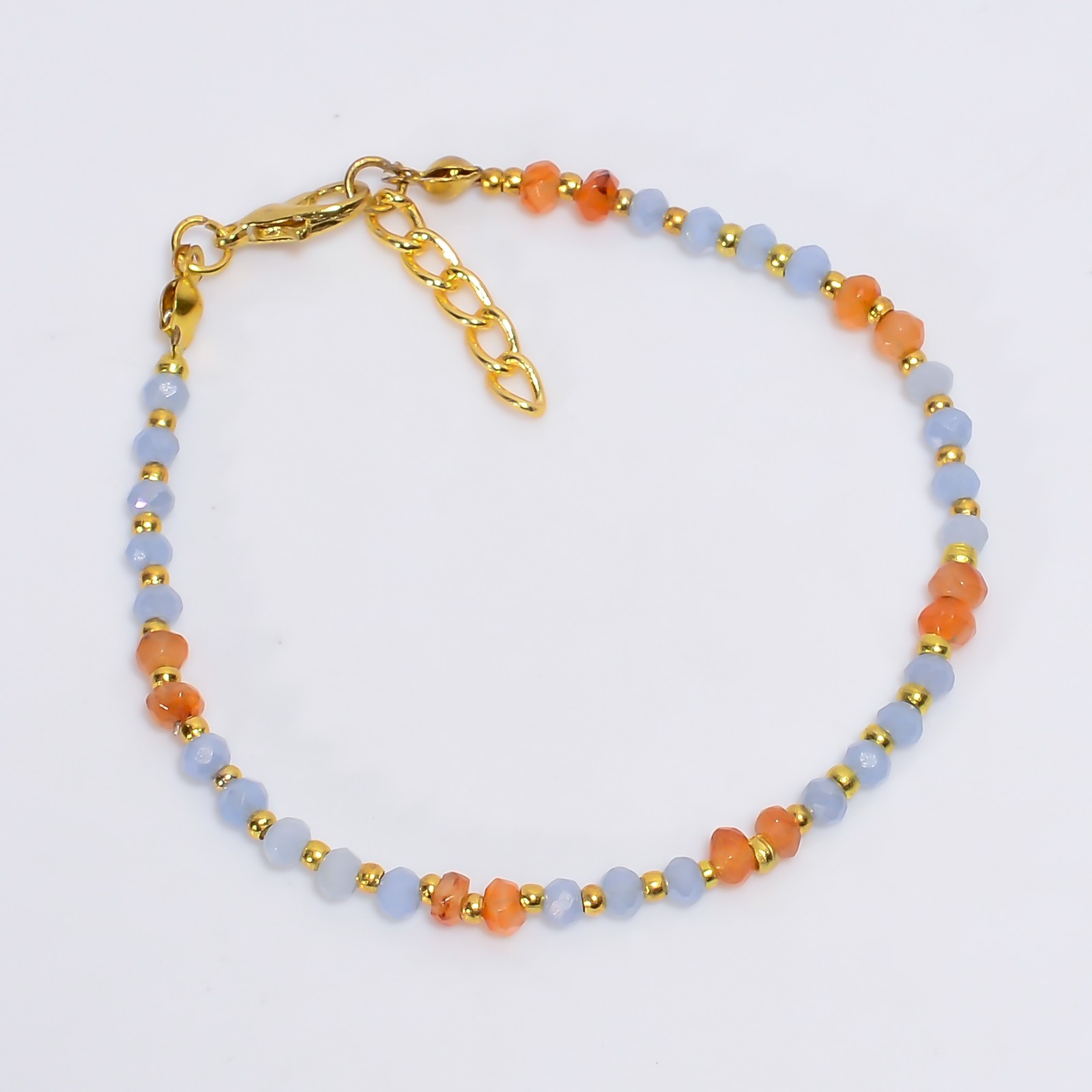 Blue Chalcedony Carnelian Bracelet Round Gemstone Jewelry C437