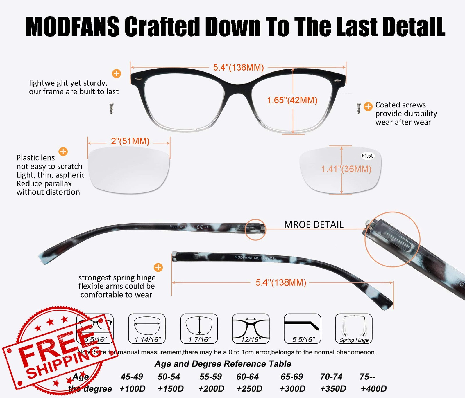MODFANS Reading Glasses 1.5 Clear Cateye Women Spring Hinge Pouch 4 Pack