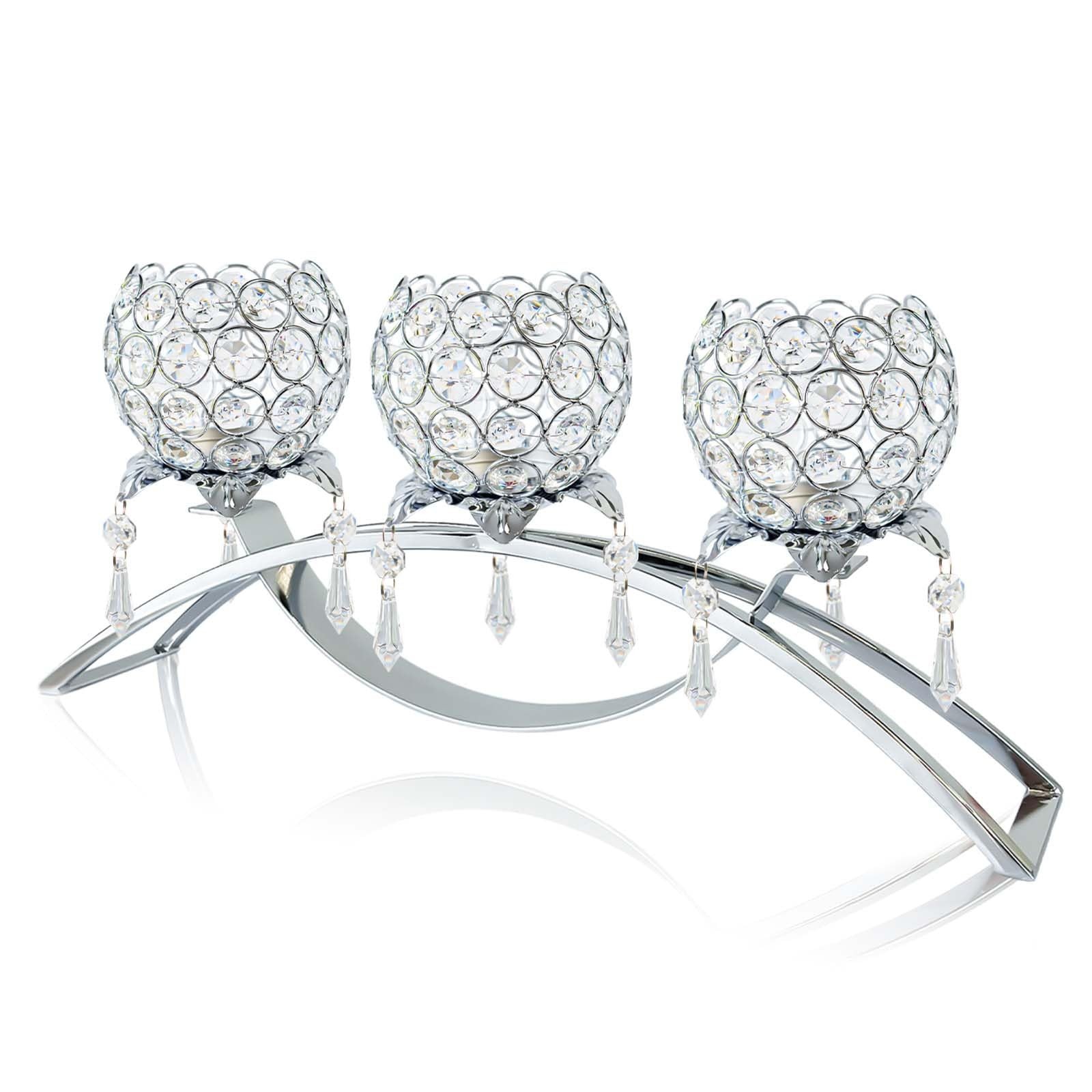 Crystal Tea Light Candlestick Holders Flower Shape with Crystal Pendant Bowl ...