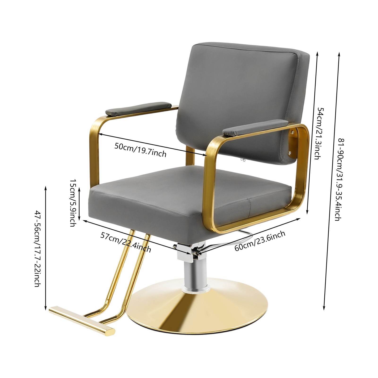 Hydraulic Barber Chair 360 Swivel Salon Styling Chair 440lbs Capacity Grey Gold