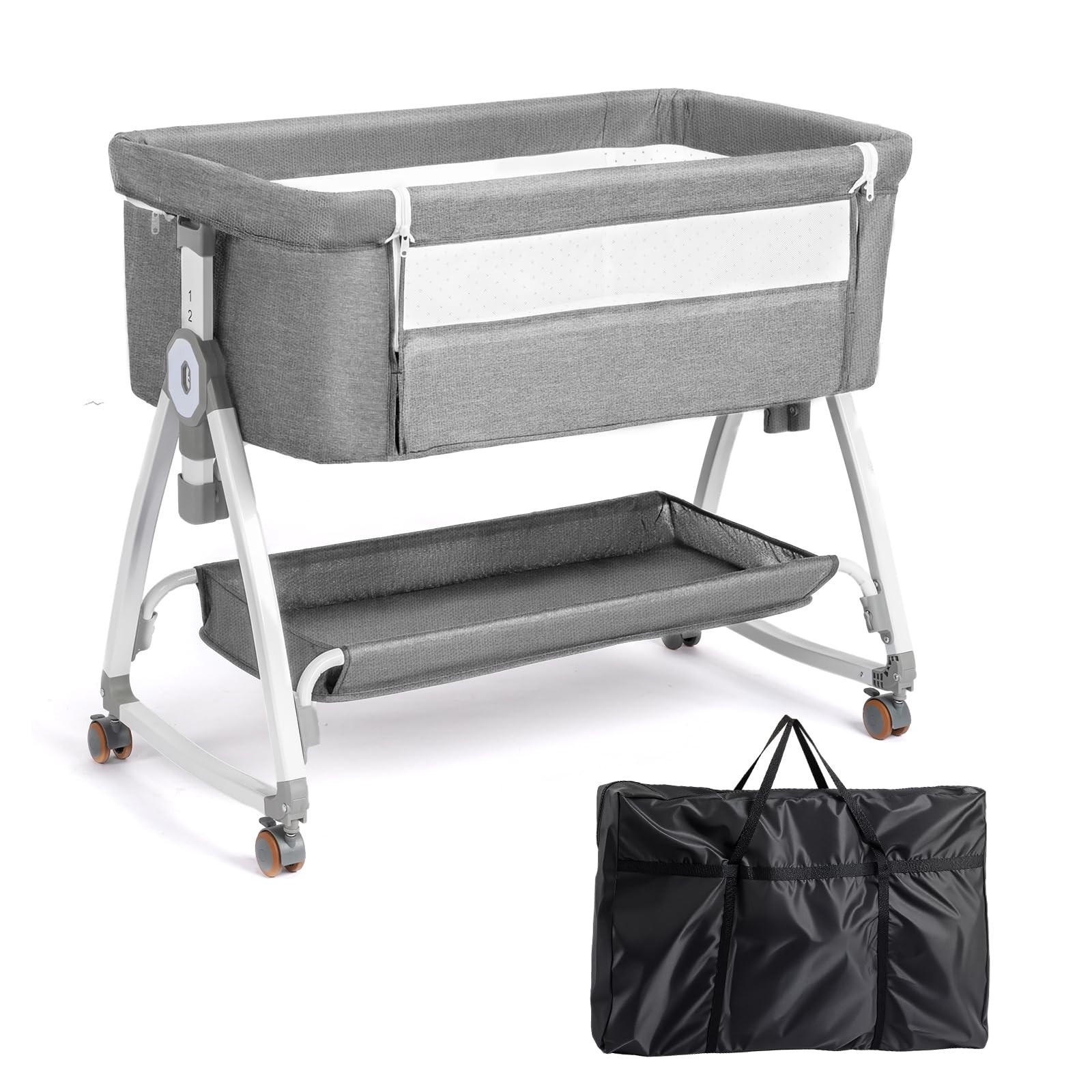 Bedside Bassinet 3-in-1 Portable Crib 6 Height Adjustable Gray JOYMOR Baby Comfy
