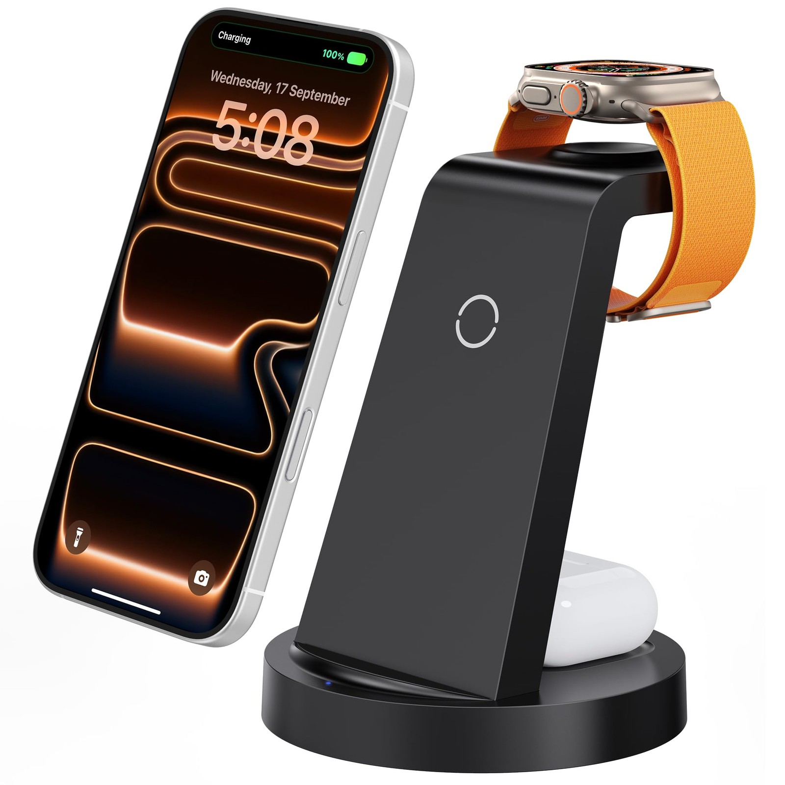 Anlmz 3 in 1 Charging Station for iPhone, Wireless Charger iPhone Black 