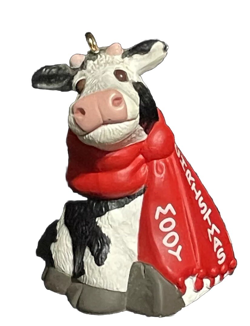 Christmas Cow "Mooy Christmas"  1990 Hallmark Keepsake Ornaments  Vintage Gift