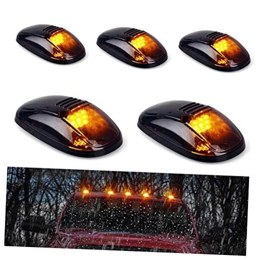 5pcs Smoke Amber Cab Roof Marker Lights, Left Black Smoked Lens With Amber LED
