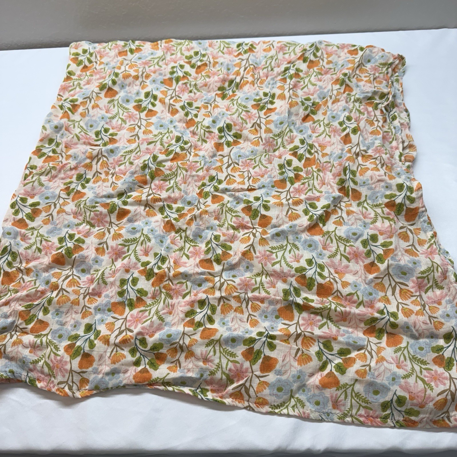 Angel Dear Baby Blanket Security Lovey Cotton Viscose Floral Orange Bamboo 47x47