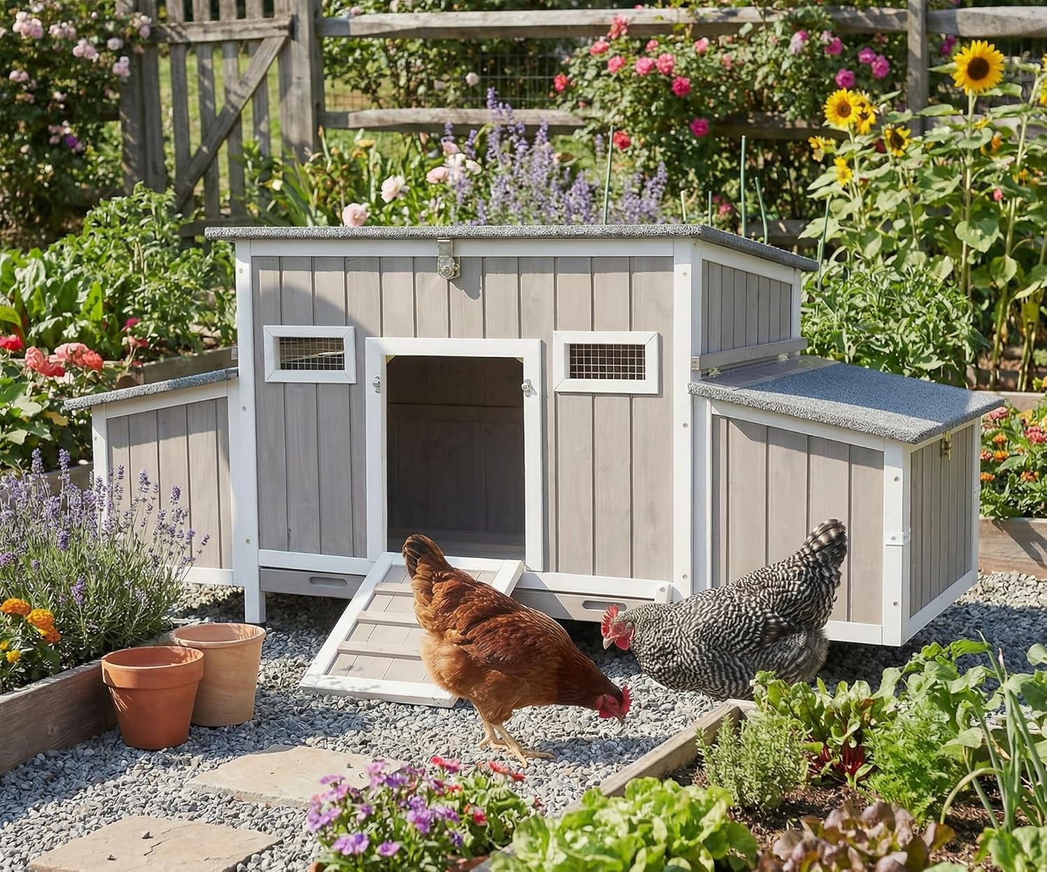 PETSCOSSET 62"Chicken Coop for 2-4 Chickens,Large Hen House with 4 Nesting Boxes