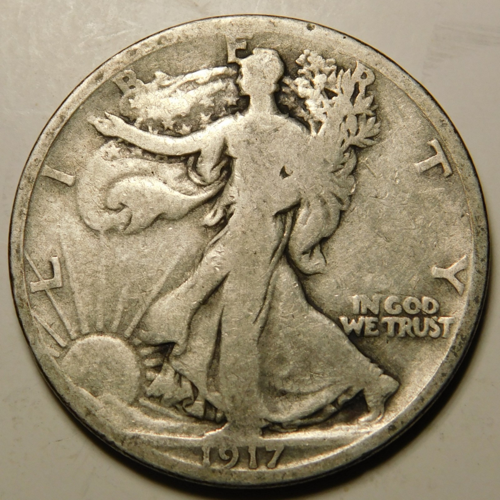 1917 P Walking Liberty Half Dollar 90% Silver G - VG   "As Pictured-Not Cleaned"