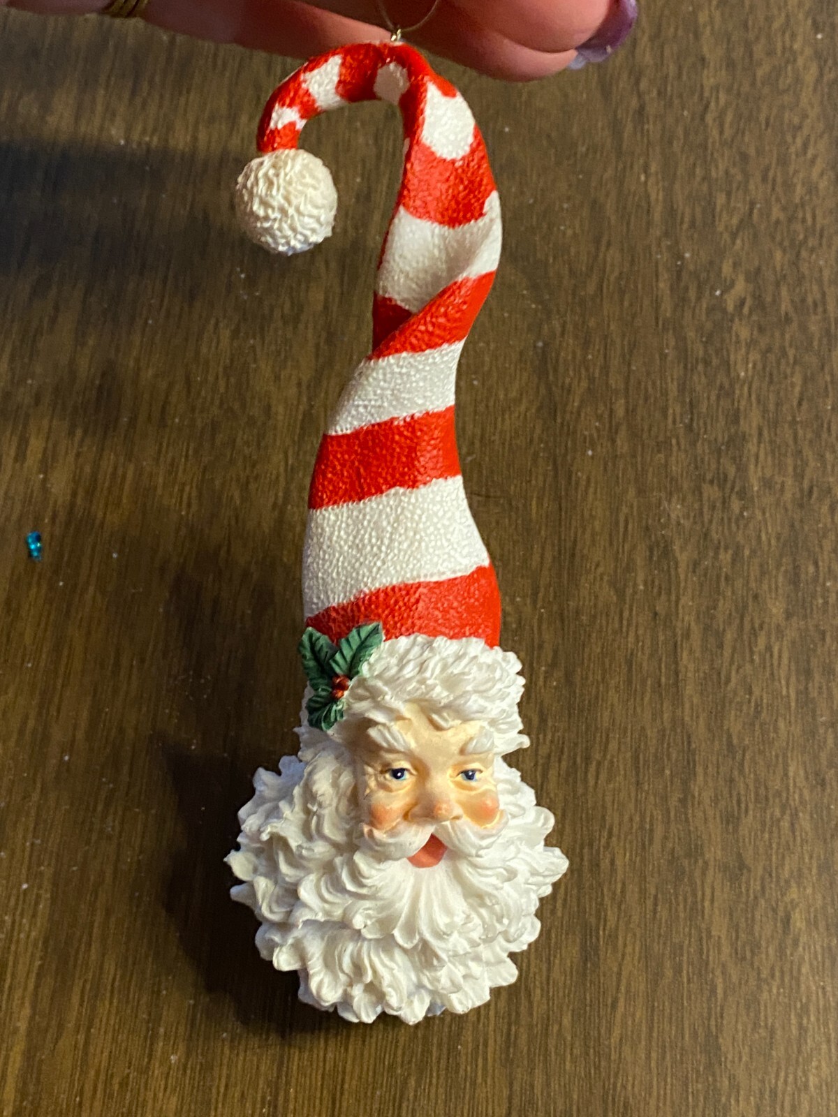 Resin Funky Santa & Striped Hat Christmas Ornament 5 1/2"