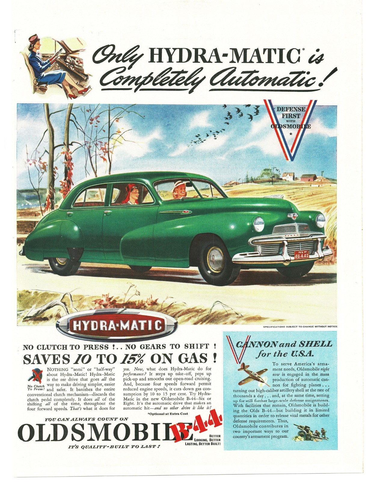 1942 Oldsmobile Green Series 60 Sedan WW2 Vintage Print Ad Hydra-Matic art