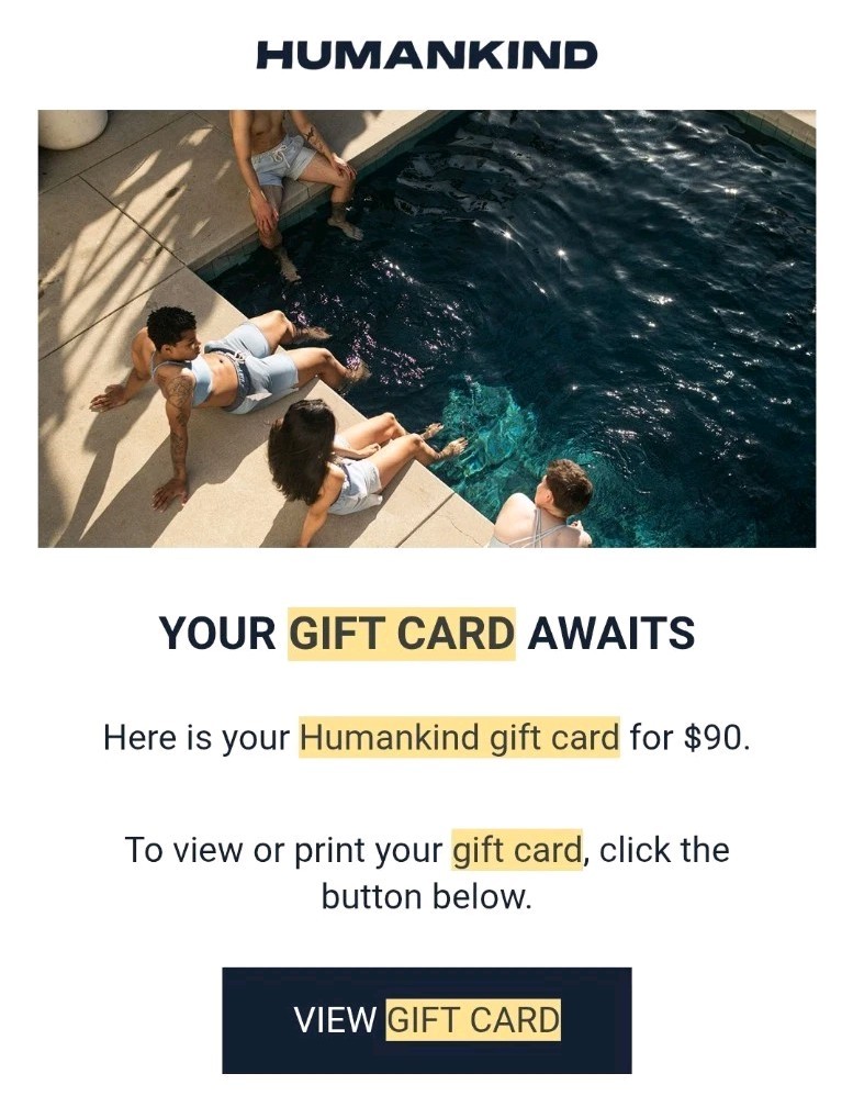 Humankind Gift Card- Online Use Only Swimwear For $90 