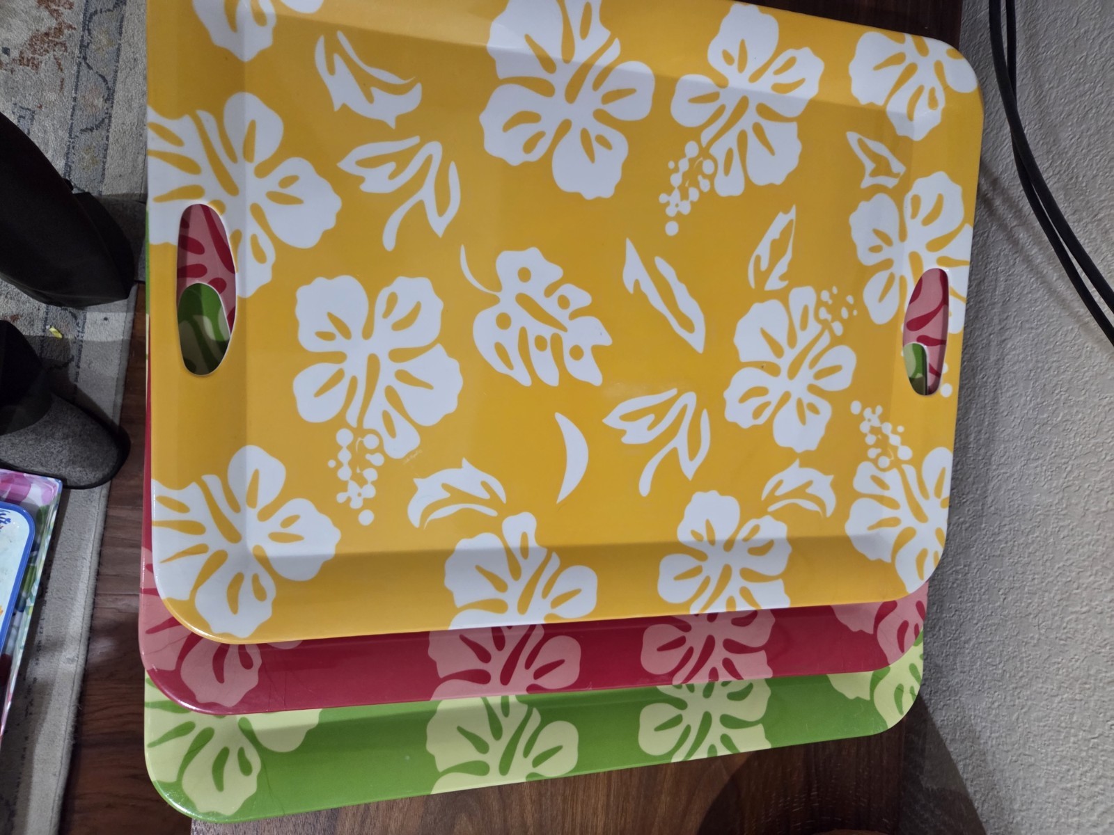 3 Colorful Melamine  Serving Trays 20" X 15"