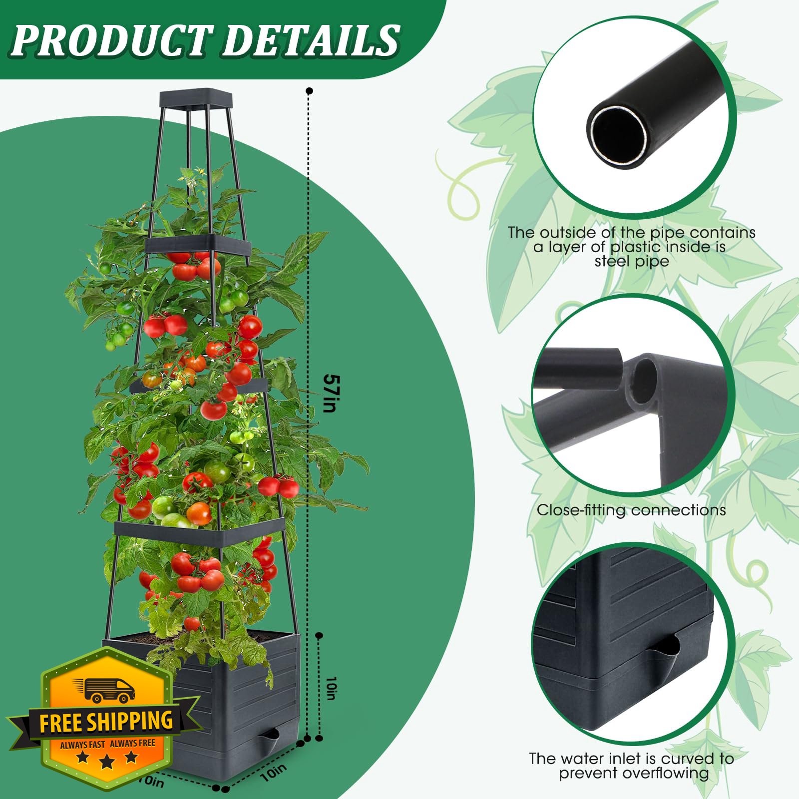 MQFORU 2pk Tomato Planter Box w/Trellis 57" Self-Watering