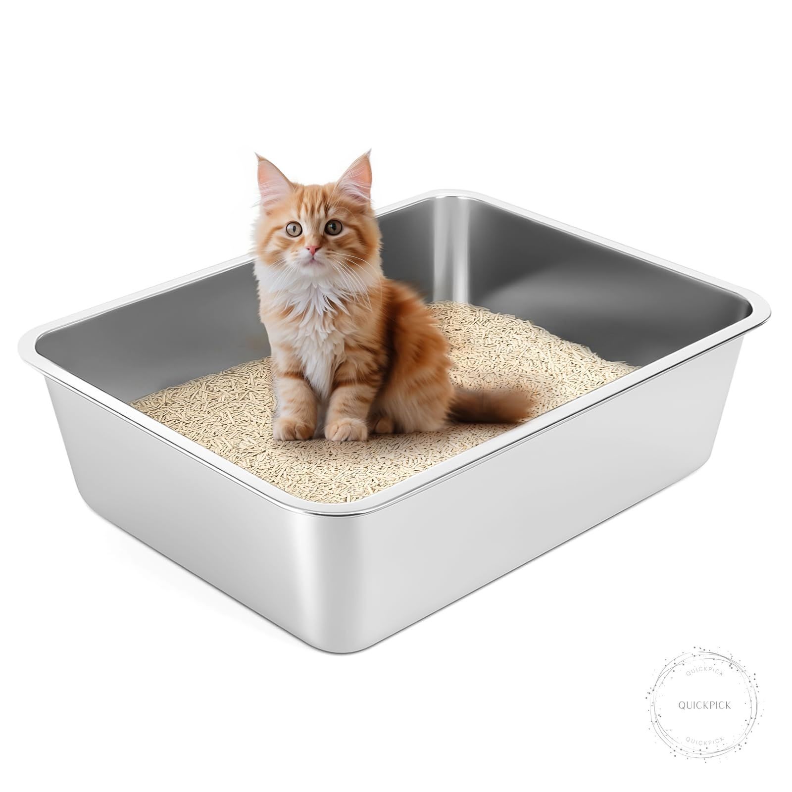 Stainless Steel Cat Litter Box with High Sides Extra Large Open Metal Litter Pan