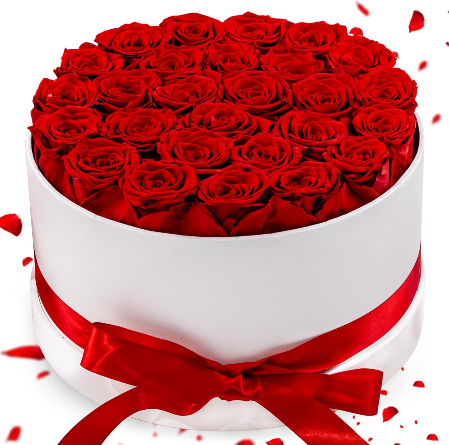 27 Red Preserved Roses in White Luxury Box - Forever Flowers Eternal Rose Gift f