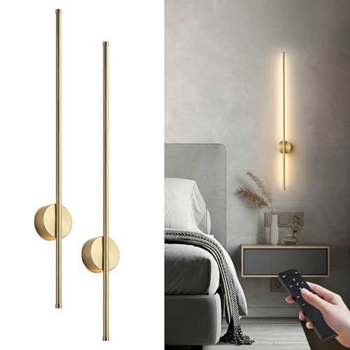 Battery Operated Modern Wall Sconces, Dimmable Wireless Wall 39.3 Inch Brass