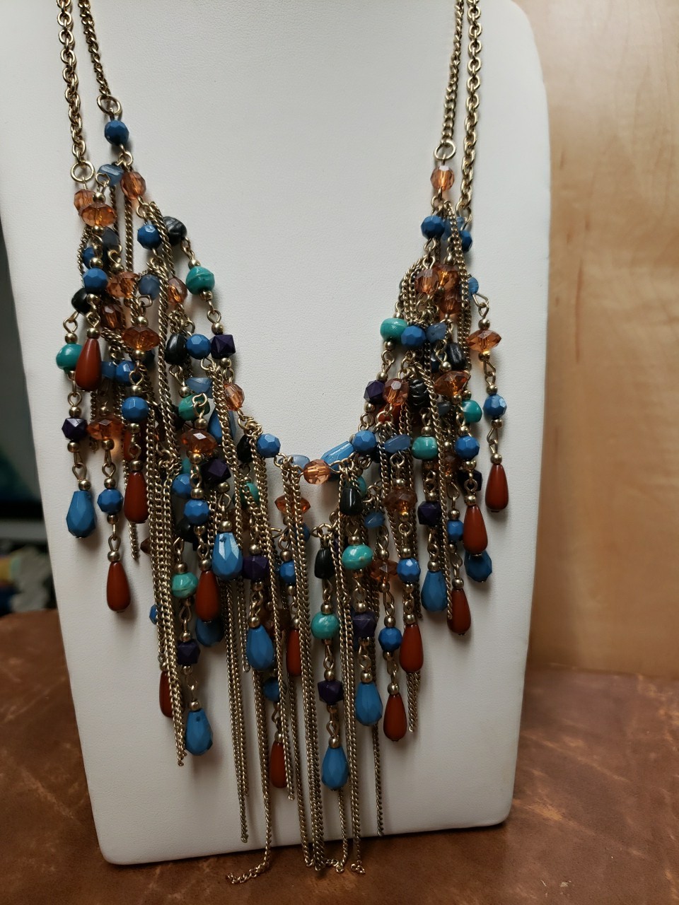 Boho Multi Strand Beaded Dangle Necklace 12" adj Drop colorful Fun striking