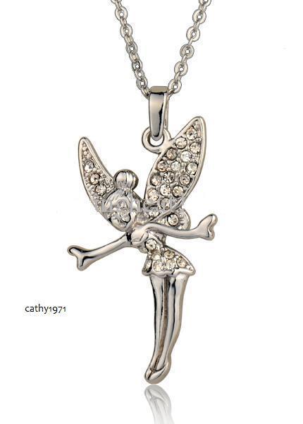 NEW Silver Plated Crystal Tinker Bell Fairy Necklace Pendant - Great gift