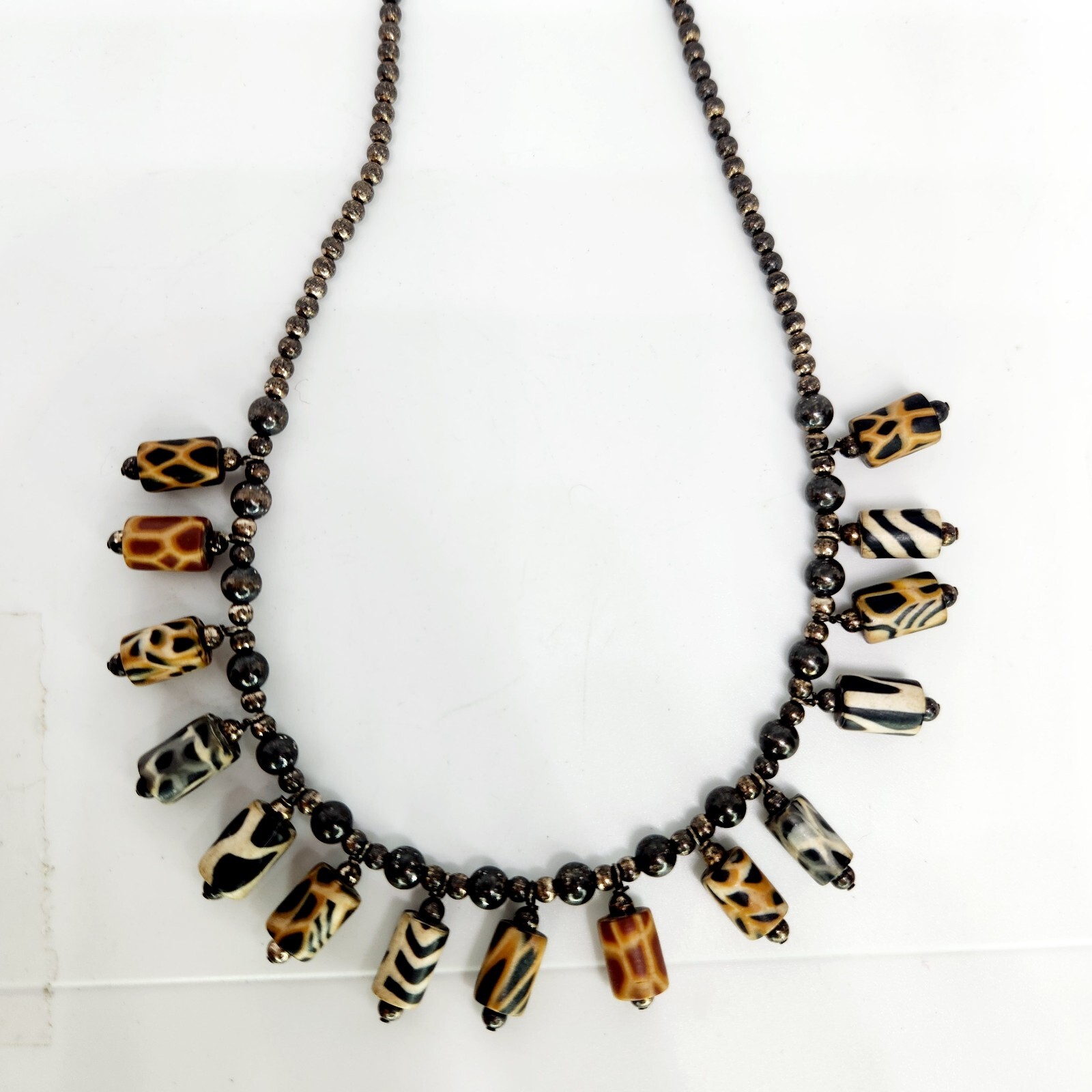 Vintage Sterling Silver Bead Pearl African Millefiori Trade Bead Necklace Choker