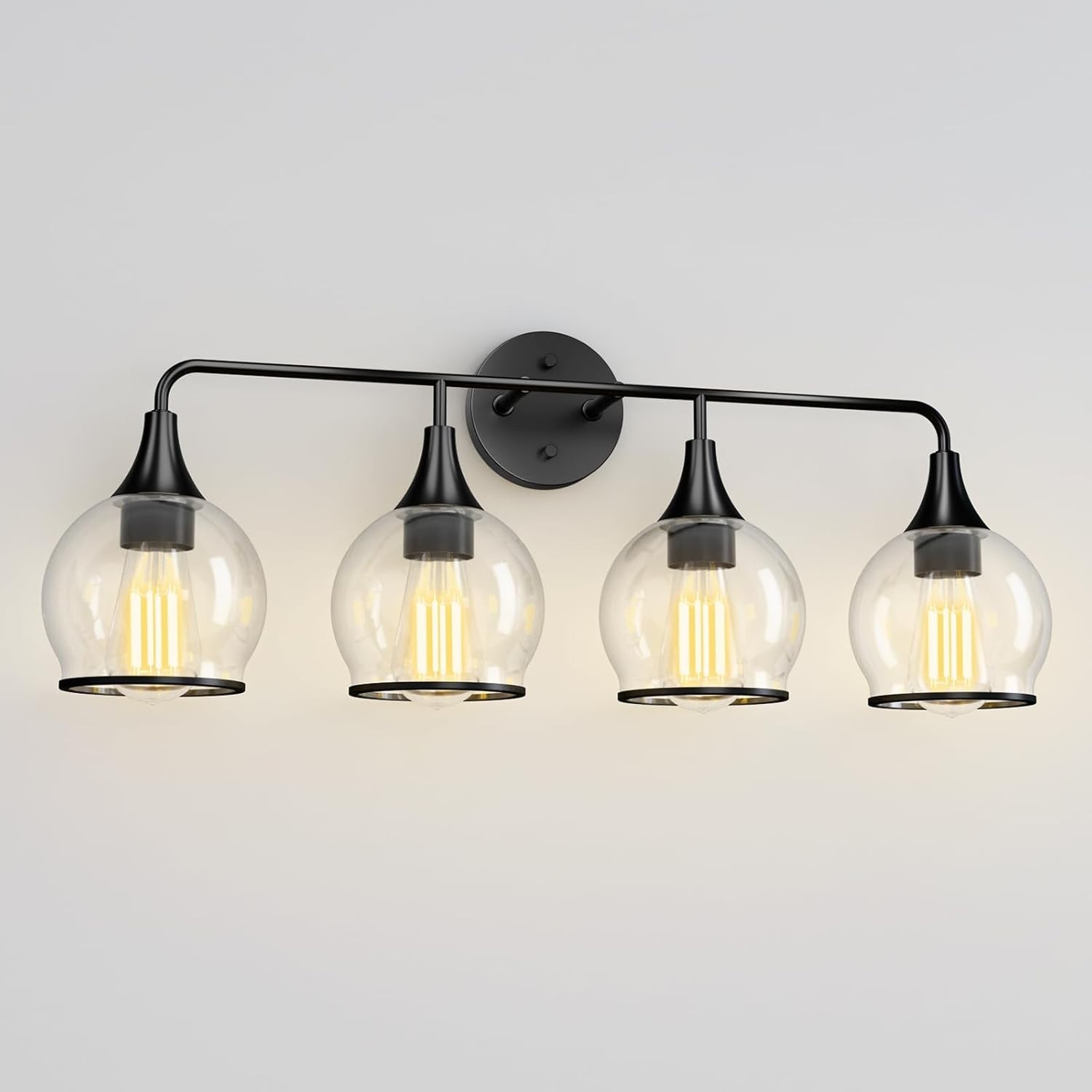 New 4-Light Bathroom Light Fixture Black with Clear Glass Shade Modern Fast Ship