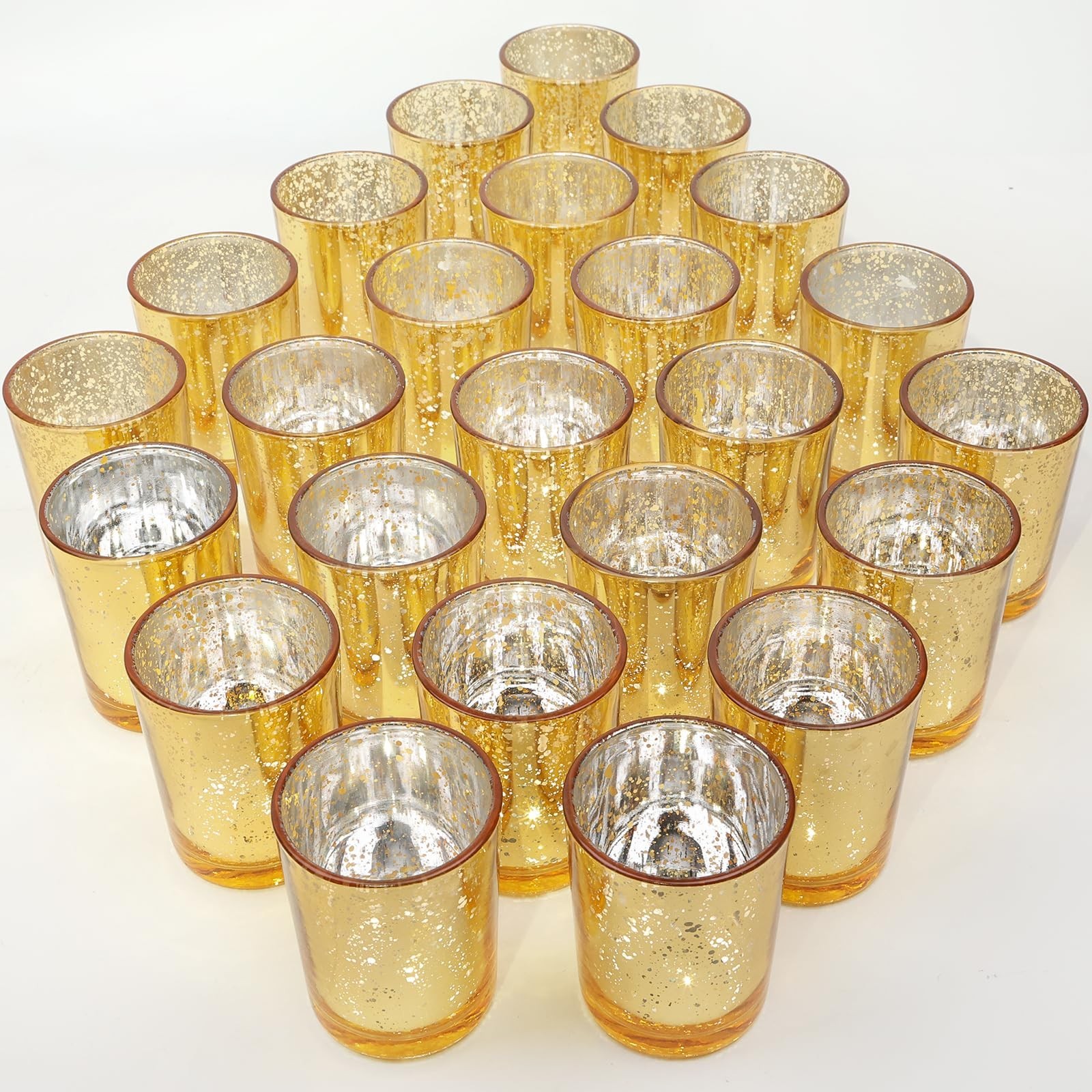 24 Pcs Gold Votive Candle Holders, Speckled Mercury Gold Glass Candle Holder ...