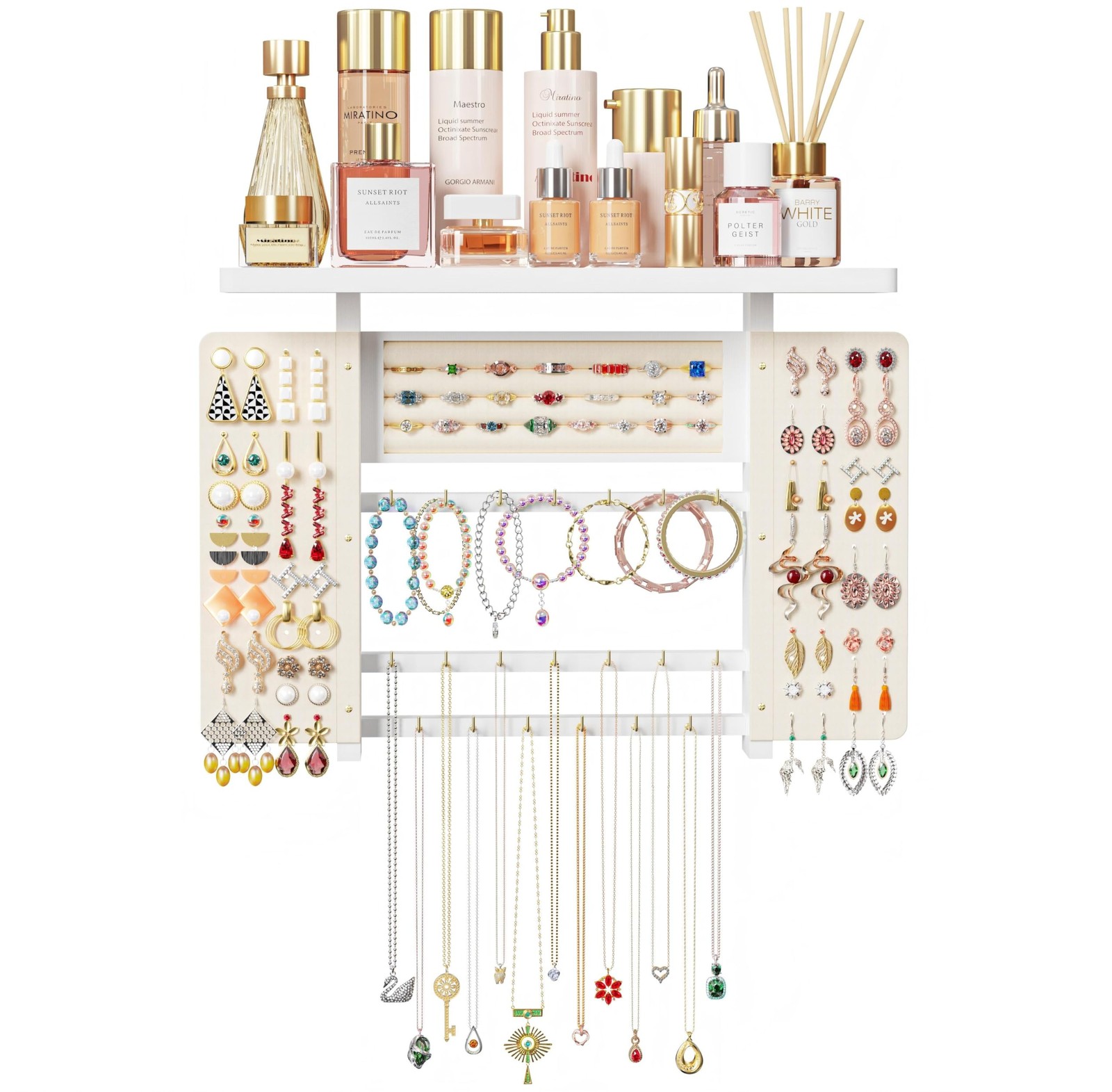 Jewelry Organizer Hanging Wall Mounted Jewelry Holder, 5-in-1 Large Capacity ...