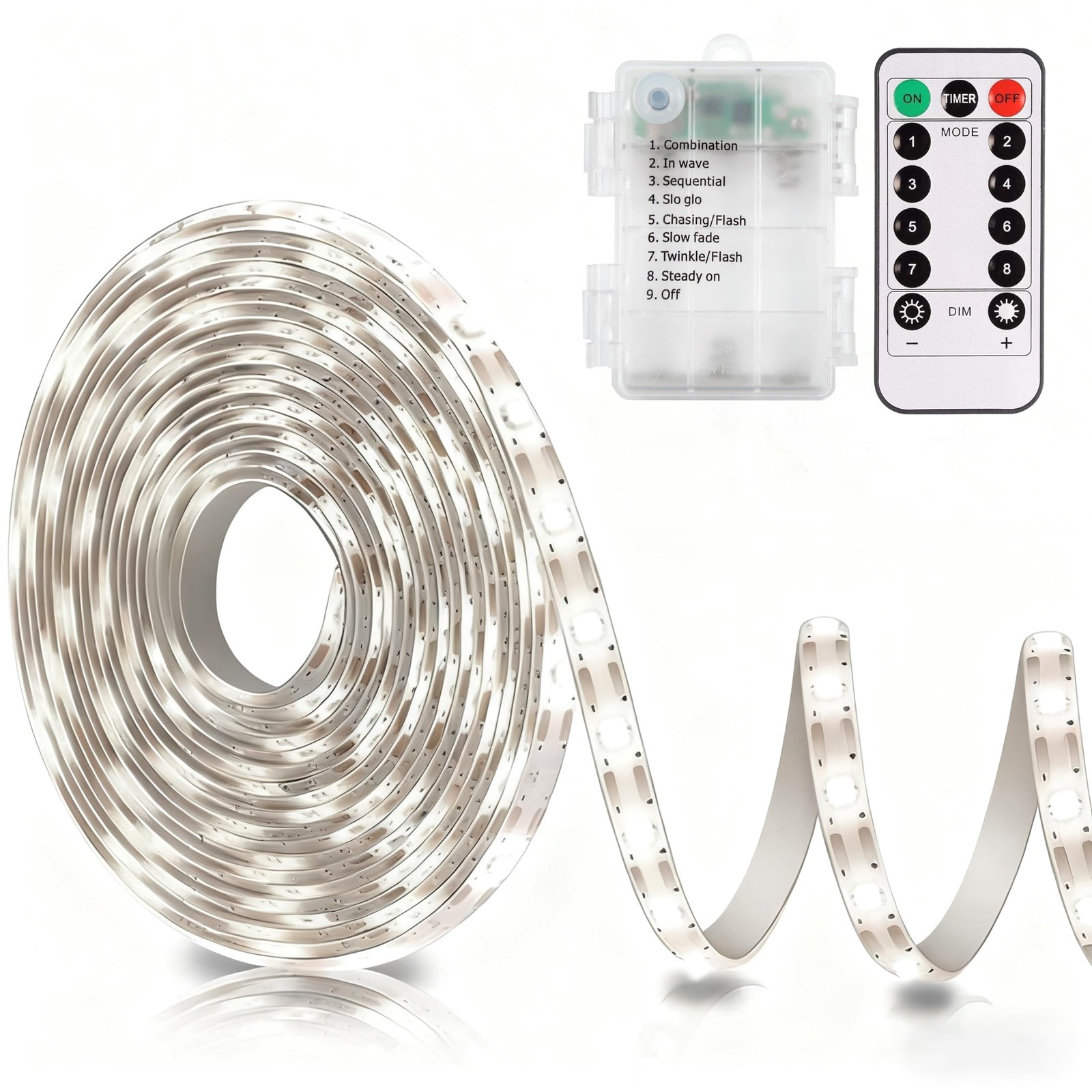 echosari Battery Operated Led Strip Lights White 9.8 feet x 8 mm, Cool 