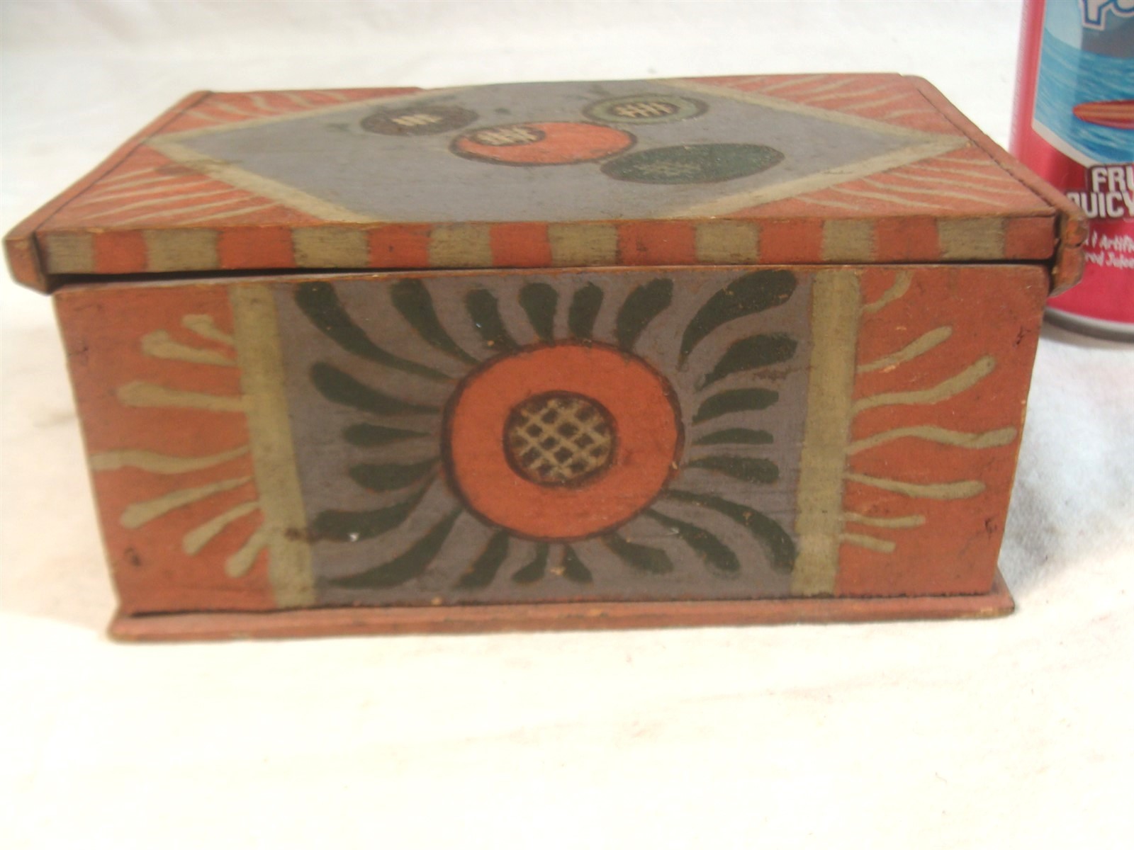 Antique 19C Folk Art Painted Miniature Covered Box
