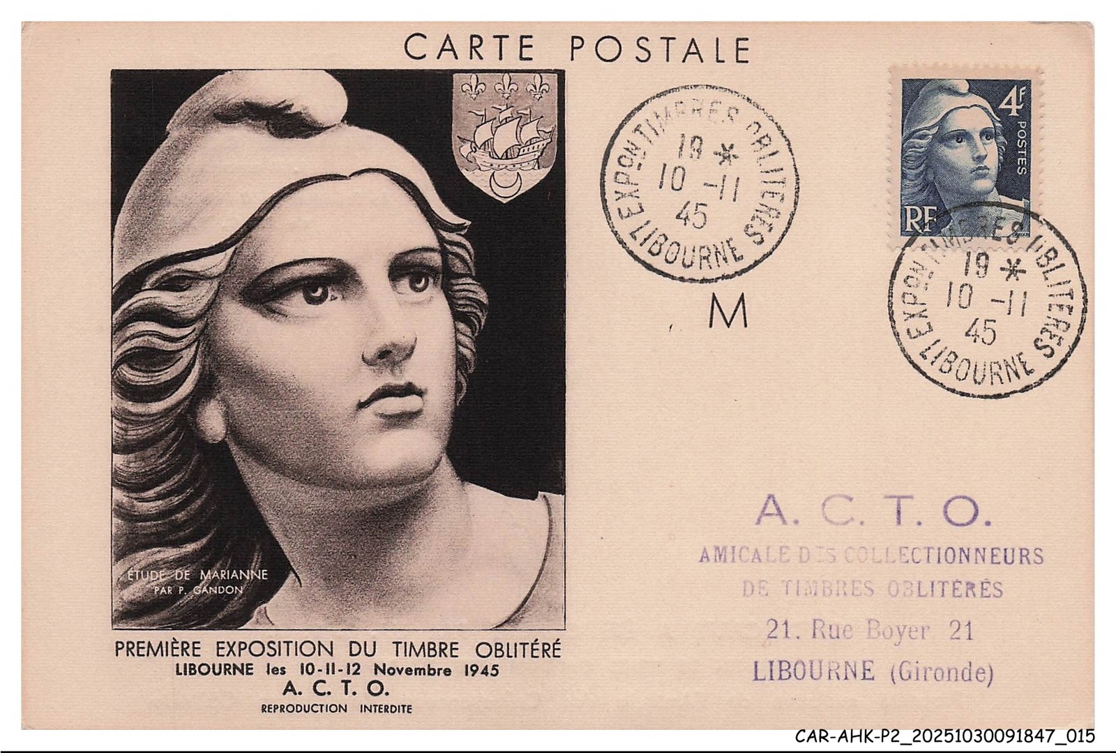 Car Ahkp2 0073 Maximum Cards - France - First Exhibition Of The Stamped Stamp