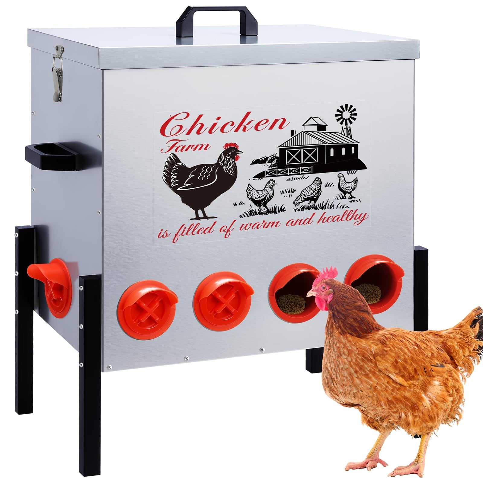 100LB Large Automatic Chicken Feeder–10 Feeding Ports No-Waste Galvanized 
