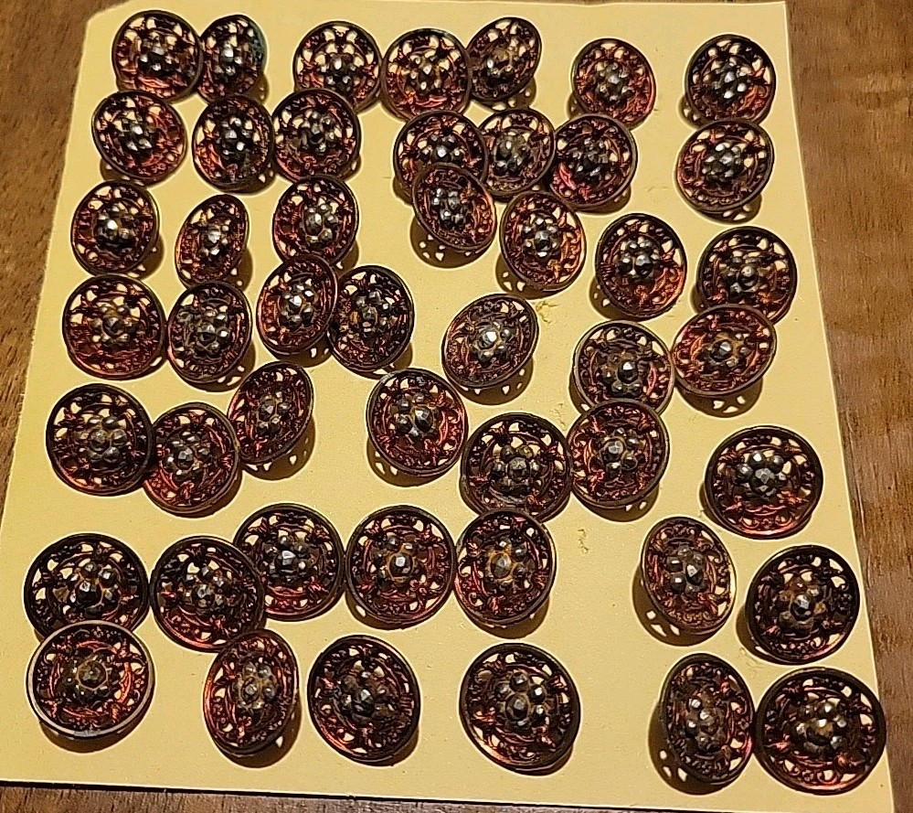Lot Of 48 Matching Vtg/Antique/Old Metal Buttons Shank Back Ornate  .75" Red 1M