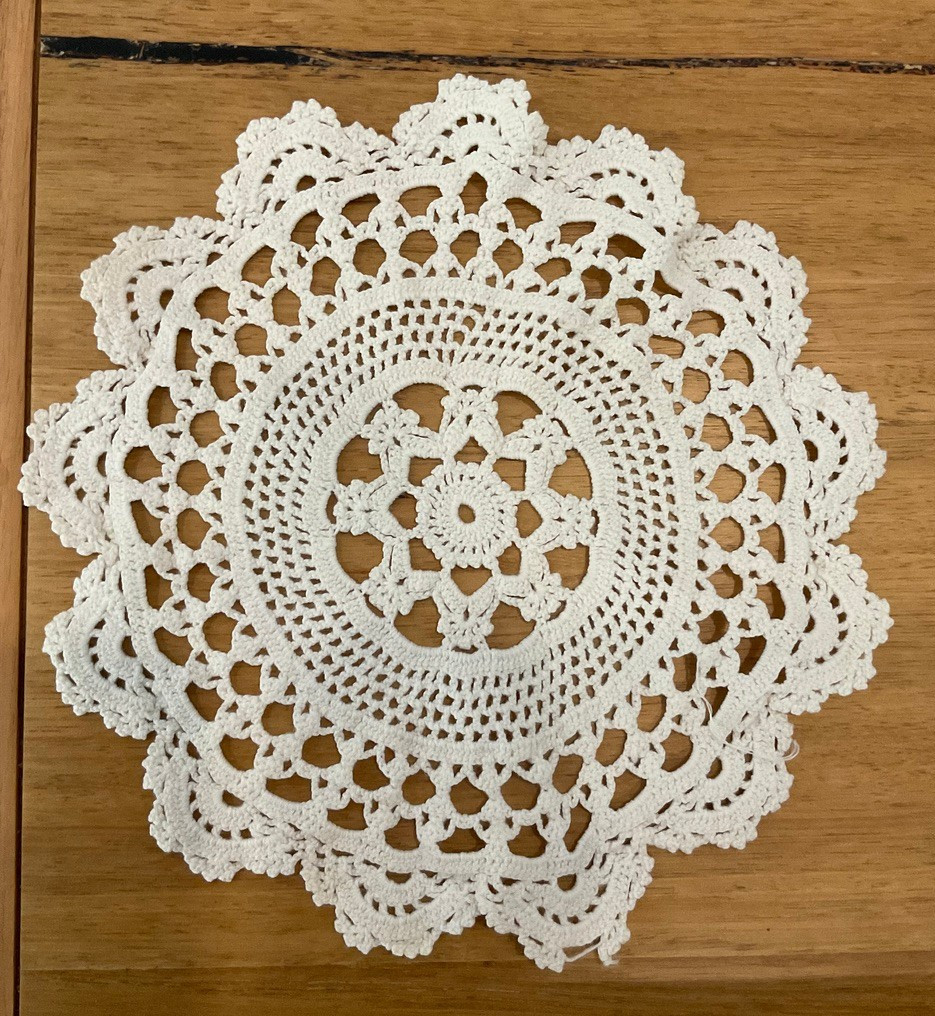 Vintage Handmade crocheted  Doily  cottage core - 7 inch  white