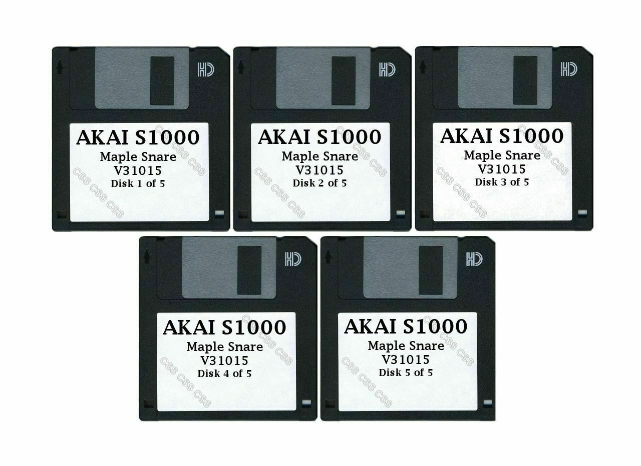 Akai S1000 / S3000 Set of Five Floppy Disks Maple Snare V31015