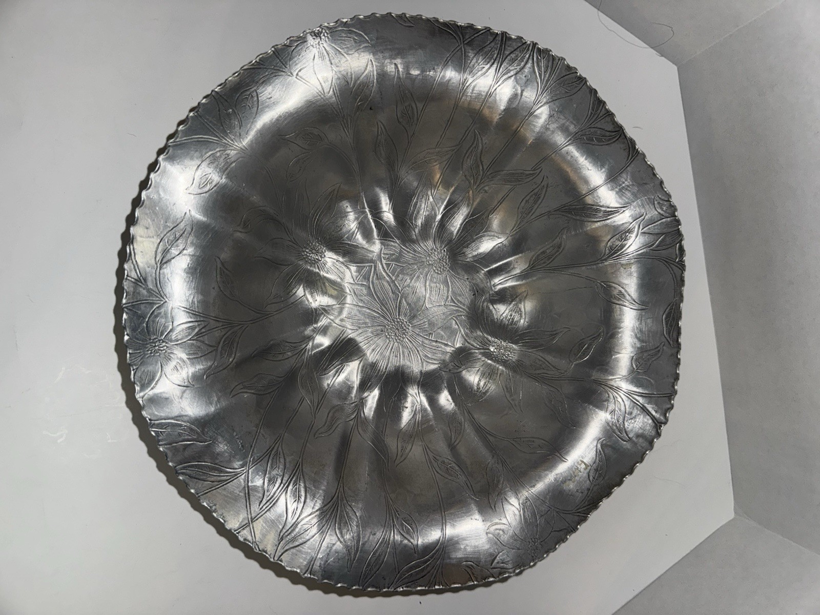 Vintage Forged Aluminum Floral Bowl 