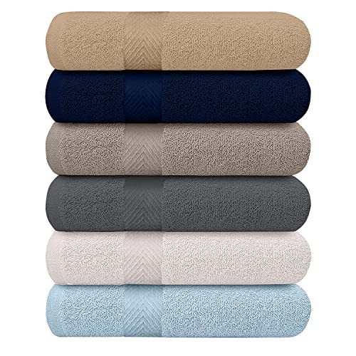 6-Pack Bath Towels - Lightweight - Extra Absorbent - 100% 6 Pack (27" x 54")