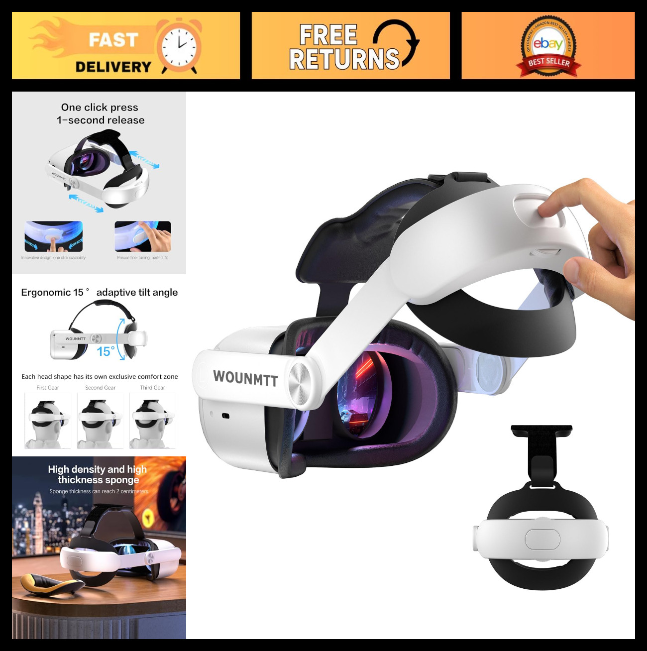 Adjustable Head Strap for Oculus Quest 2 - Elite Comfort Replacement Accessory,