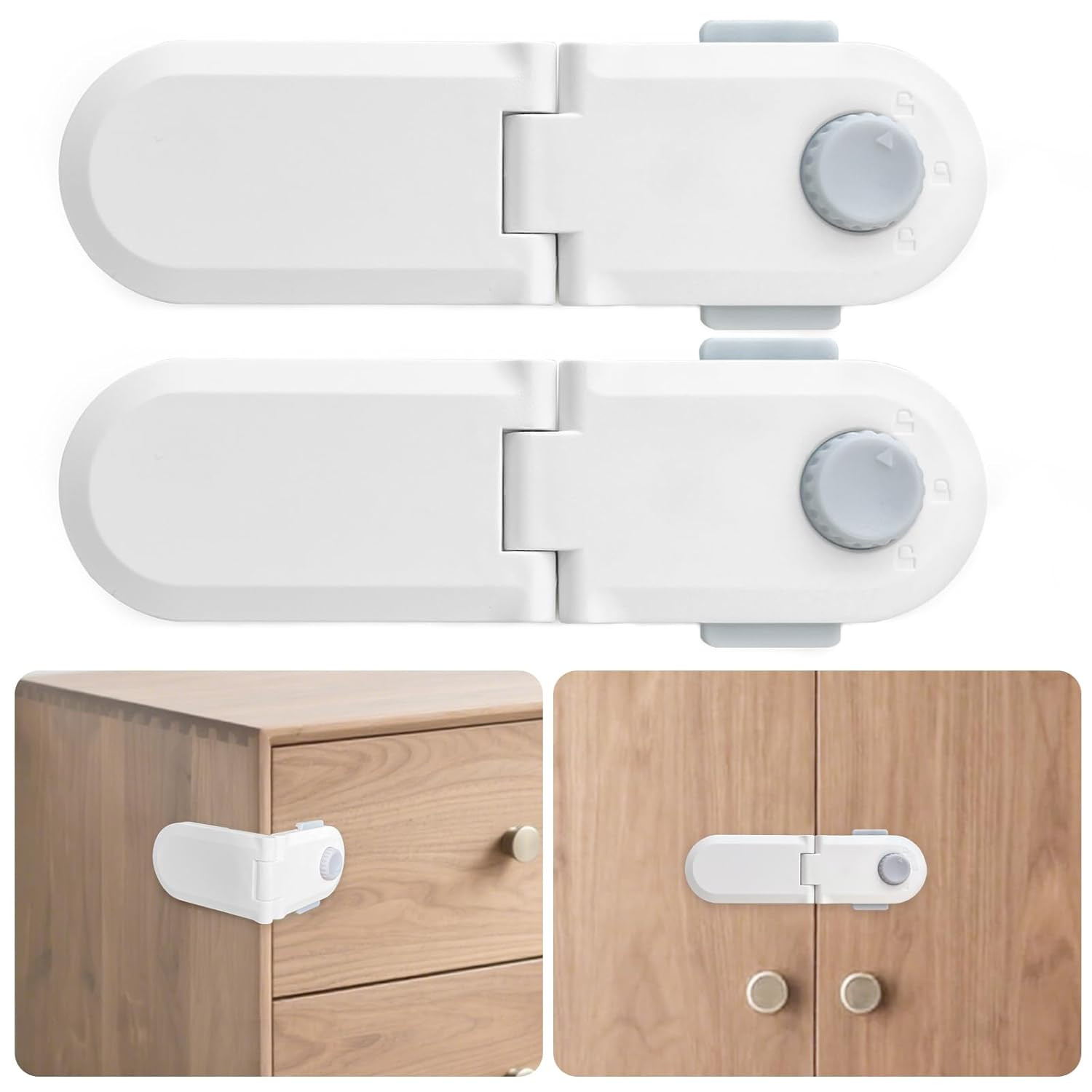 Child Proof Cabinet Locks（2-Pack) Baby Proofing Cabinet Drawer Door Latches Chil