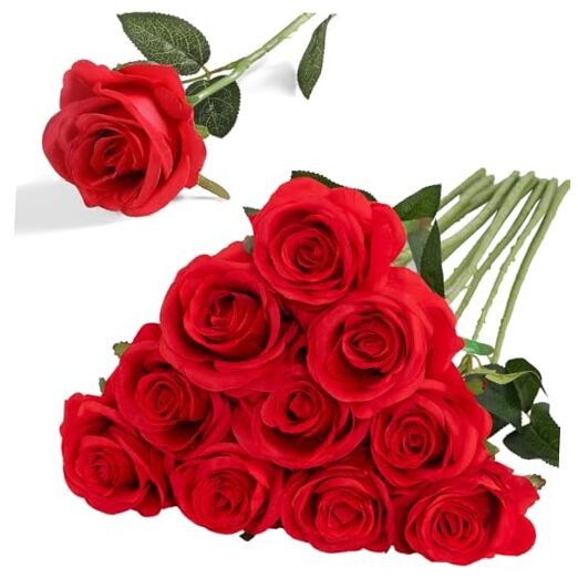  Artificial Silk Rose Flower Bouquet Lifelike Fake Rose for Wedding Home Red