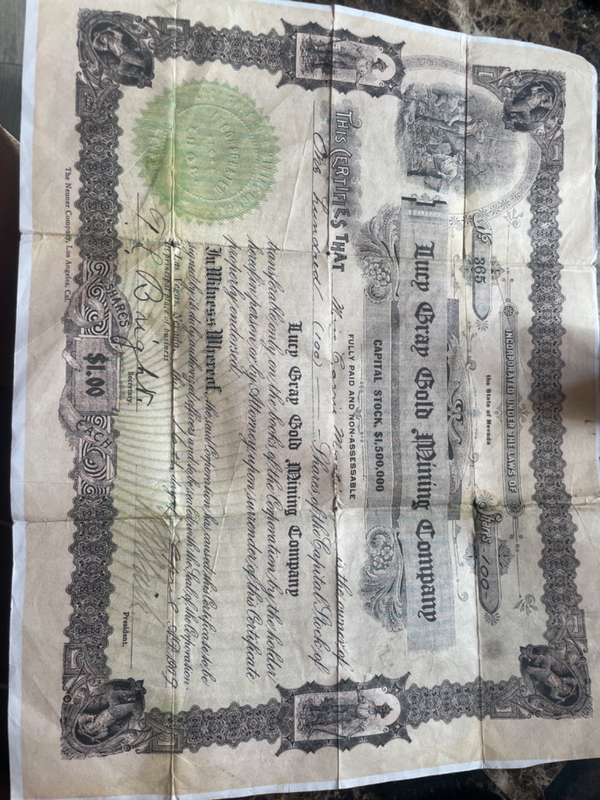 lucy gray gold mining certificate