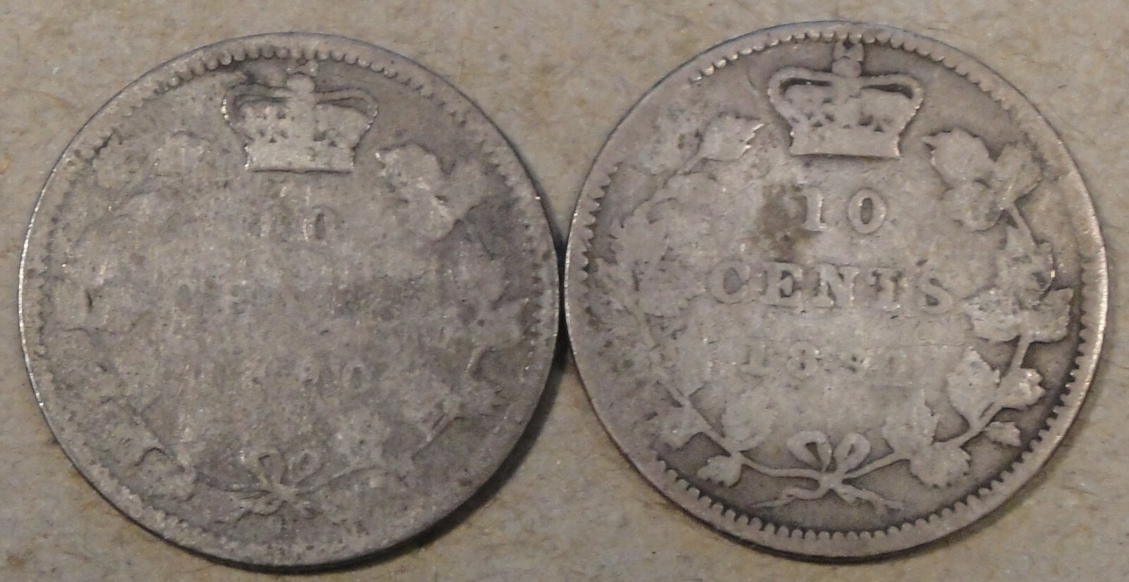Canada 1880-H + 1891 Dimes Low Grade as Pictured