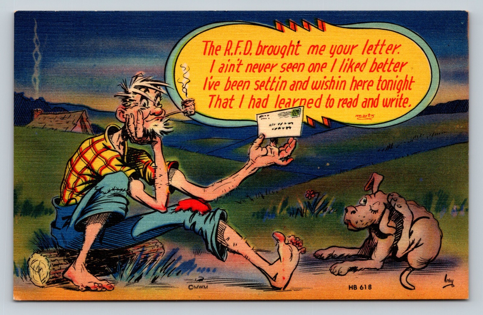 Wishing Here Tonight That I Had Learned To Read & Write VINTAGE Comic Postcard